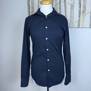 T.M. Lewin Super Fitted Flower Dot Long Sleeve Button Down Shirt Navy 15 33
